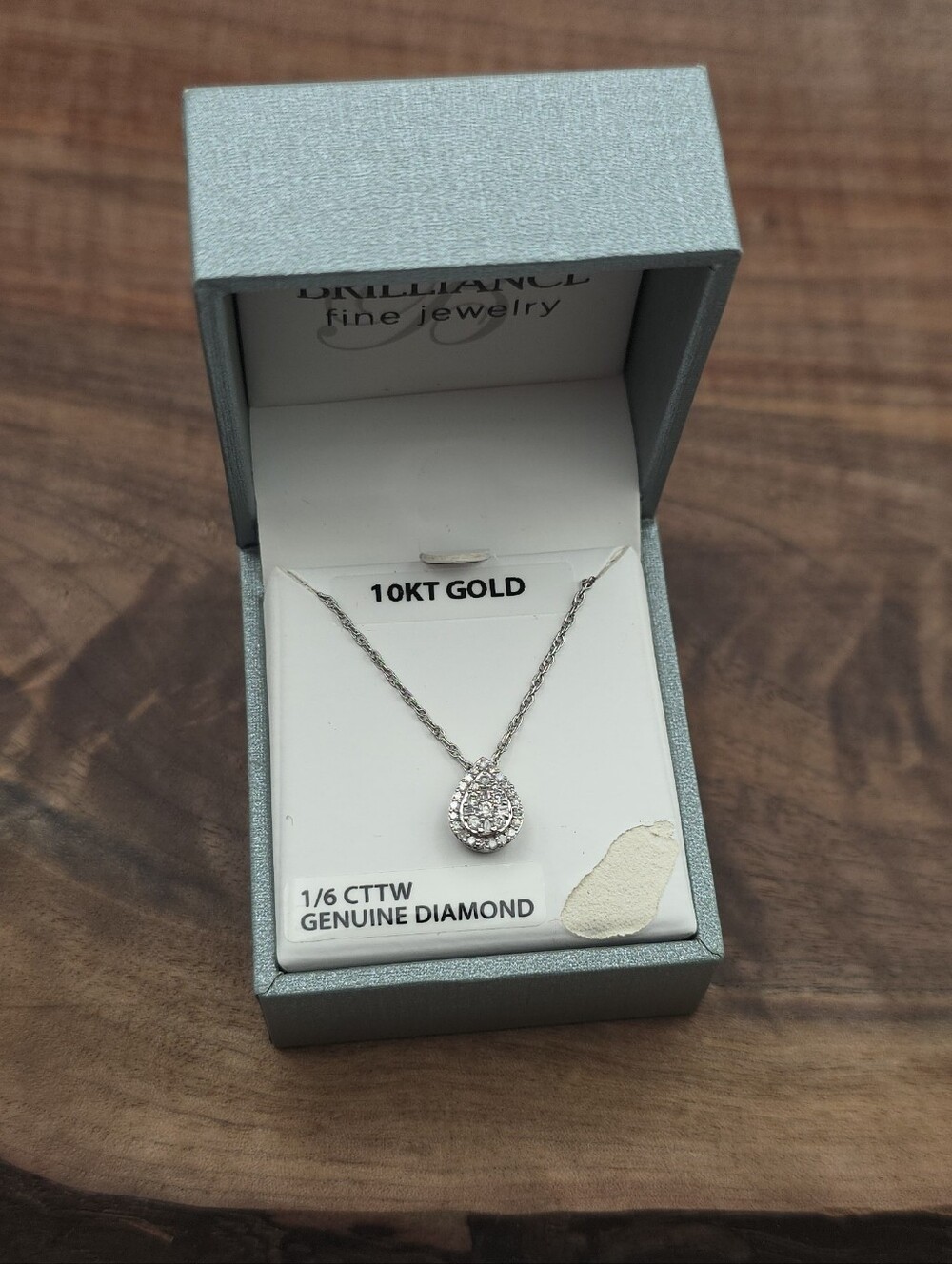 Vintage 10k White Gold Diamond Teardrop Minimalist Dainty Pendant & Necklace
